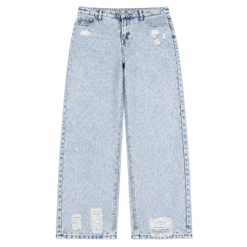 Shein Distressed Acid Wash Straight Leg Jeans Size L 1