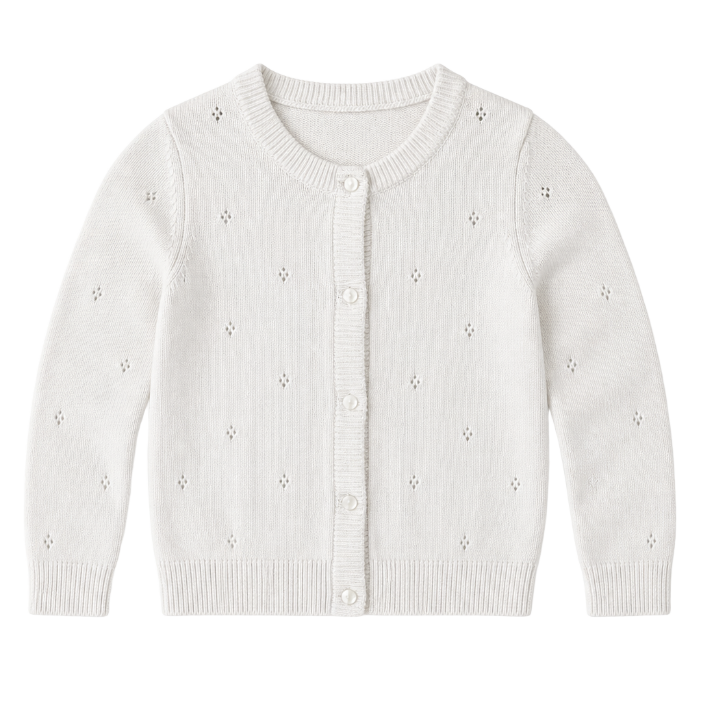 Vineyard Vines Girl’s Pointelle Knit Crewneck Cardigan Sweater Size Small Cream White 1