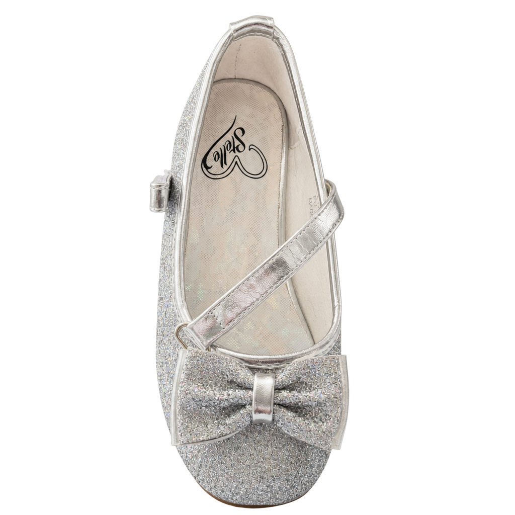 Stelle Girls Silver Glitter Mary Jane Dress Shoes with Bow 1