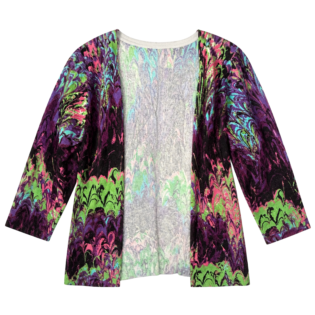 Joseph A. Multicolor Marbled Abstract Print Button-Front Cardigan Sweater Size L 1