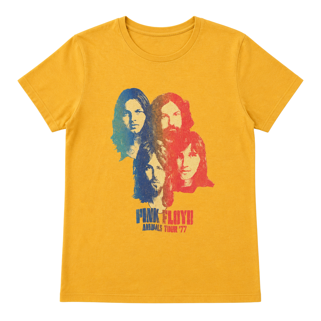 Junk Food Pink Floyd Women's Tour 77 Crew Neckt-Shirt Yellow Cotton Size Medium 1