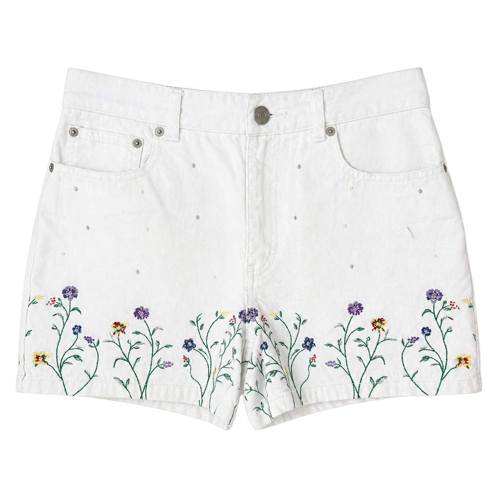 Vintage Tommy Hilfiger White Denim Shorts with Floral Embroidery, Size 6 1