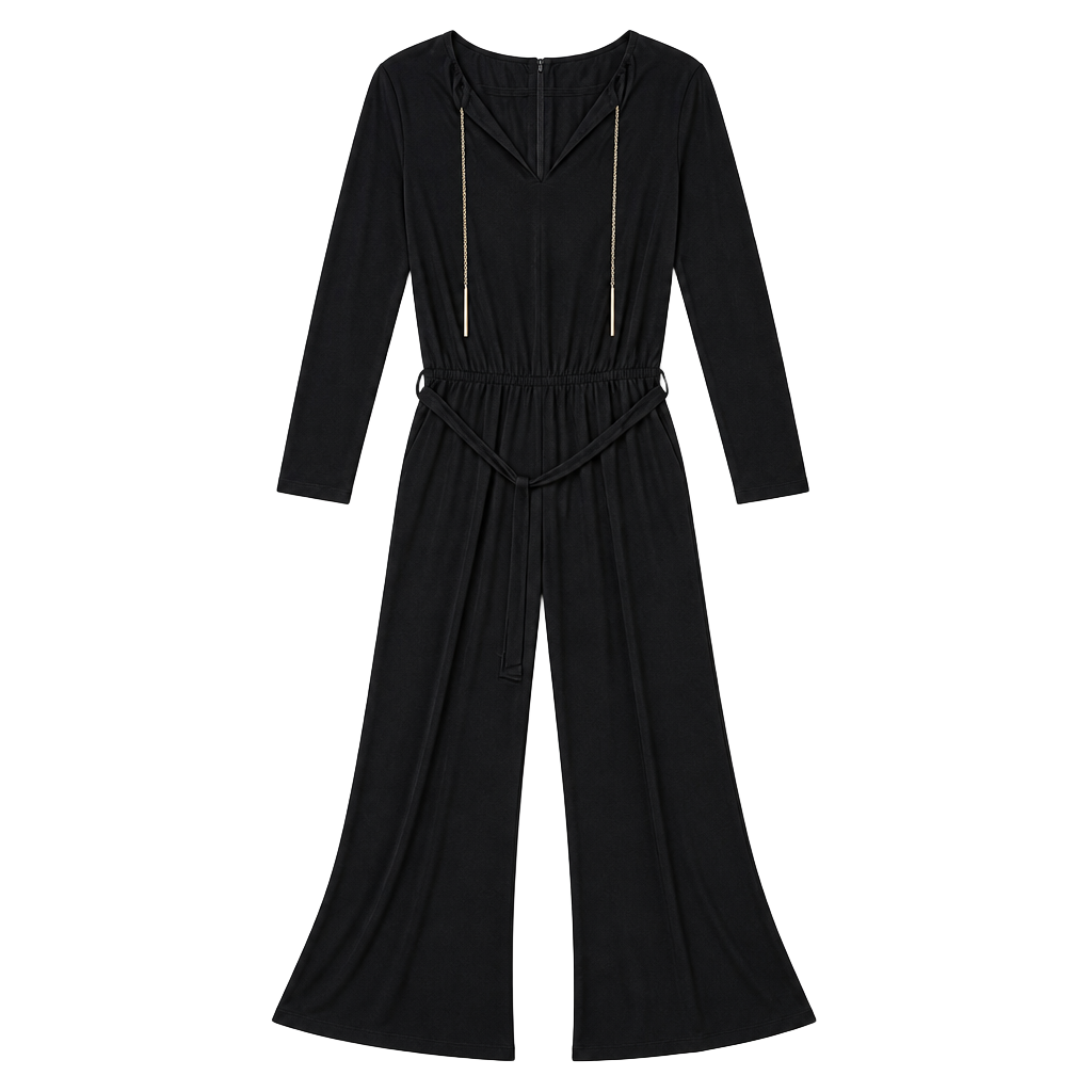 MICHAEL Michael Kors Black Long Sleeve Jumpsuit with Gold Chain Detail 1