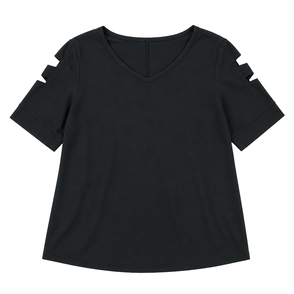 Bobbie & Brooks Plus Size Black V-Neck Cold Shoulder Short Sleeve Tee 1