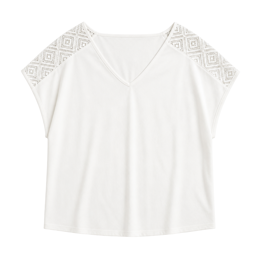 Terra & Sky Women's Plus Size V-Neck Crochet Detail Dolman Sleeve Tee 1