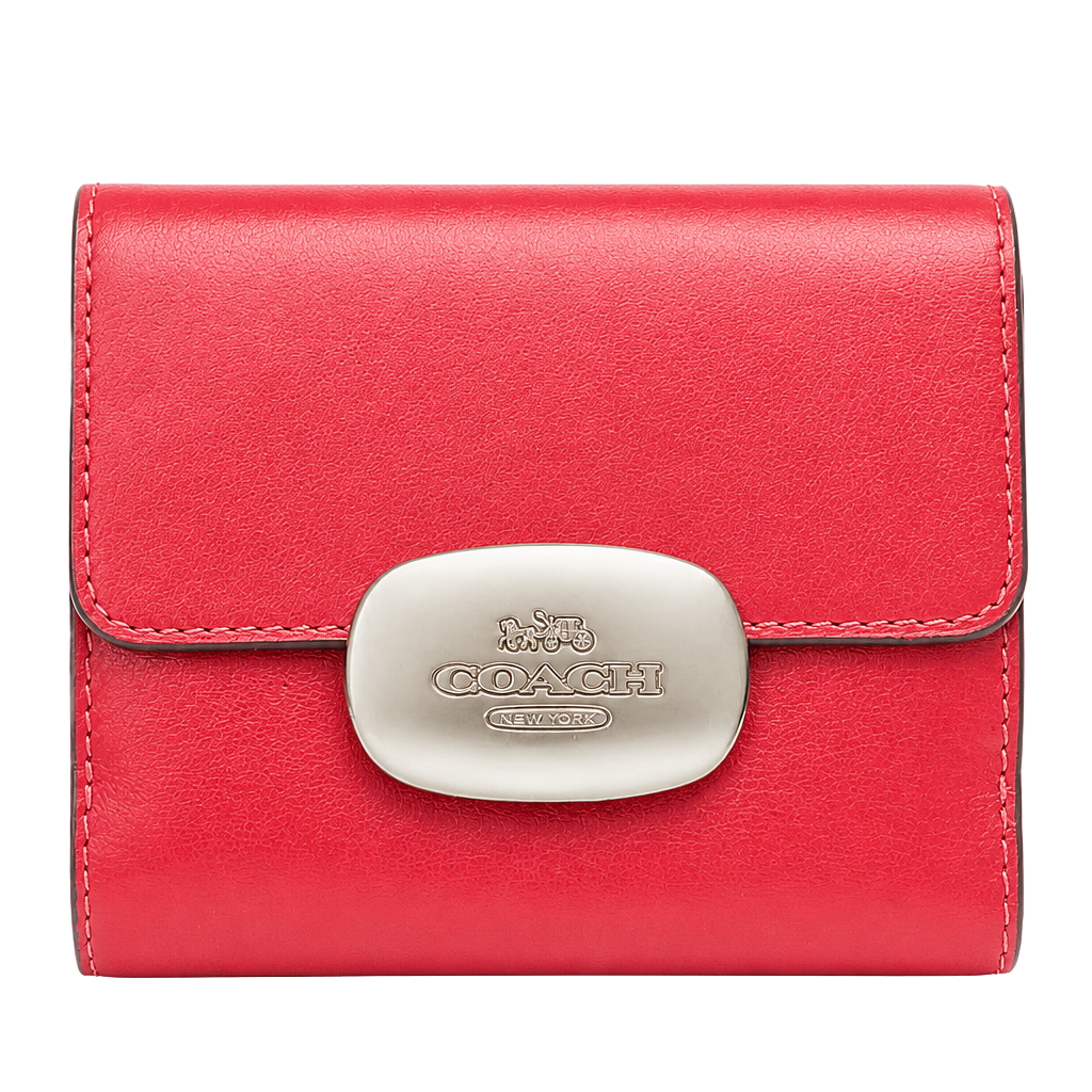 Coach Red Leather Small Snap Wallet with Gold Tone Logo Plaque 1