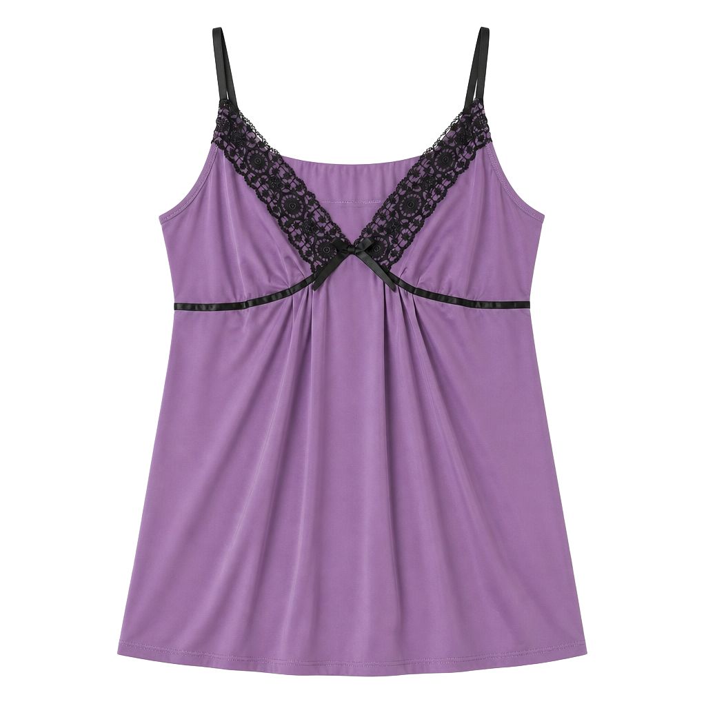 Ambrielle Purple Babydoll Nightgown with Black Lace Trim 1