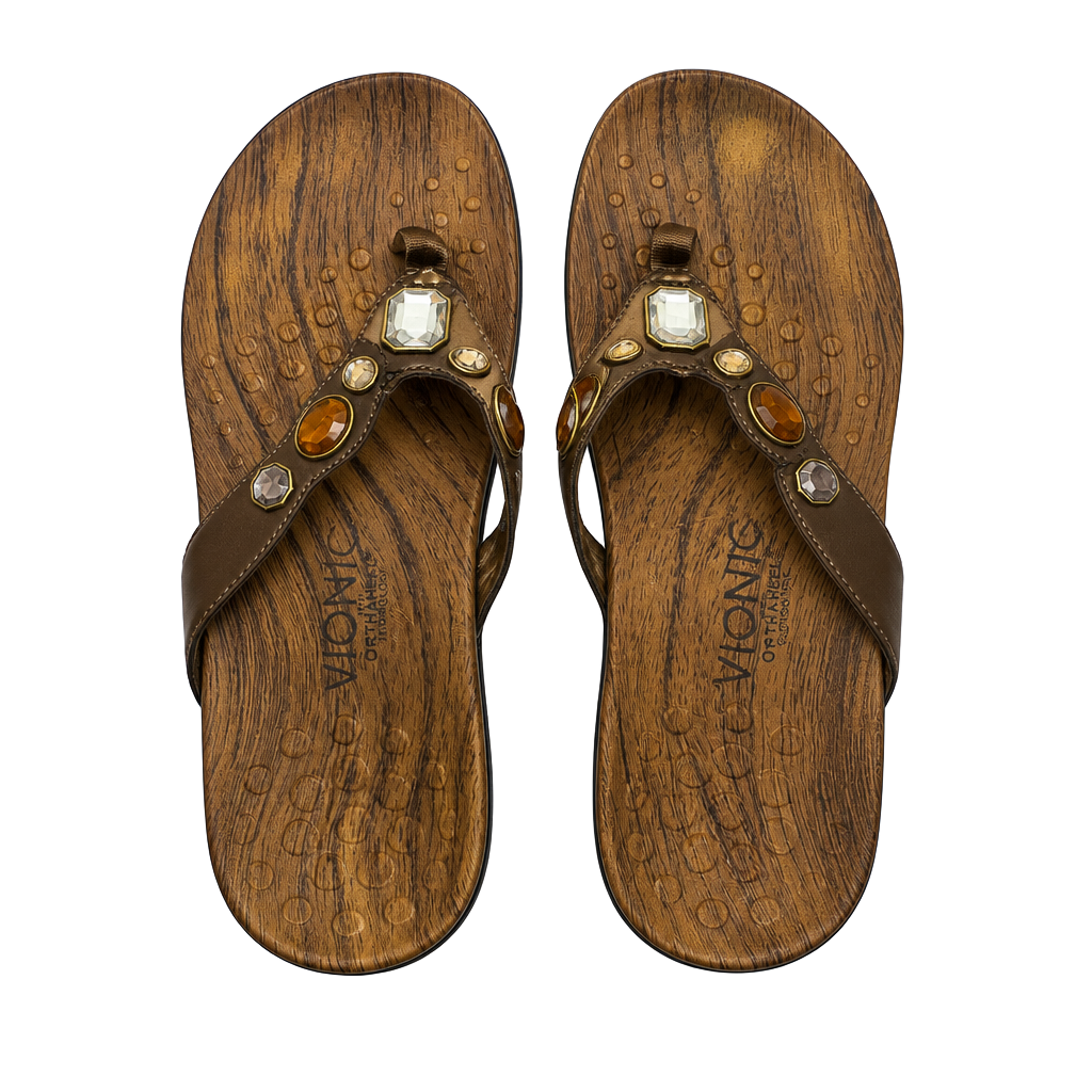 Vionic Orthoheel Technology Embellished Thong Sandals Brown 1