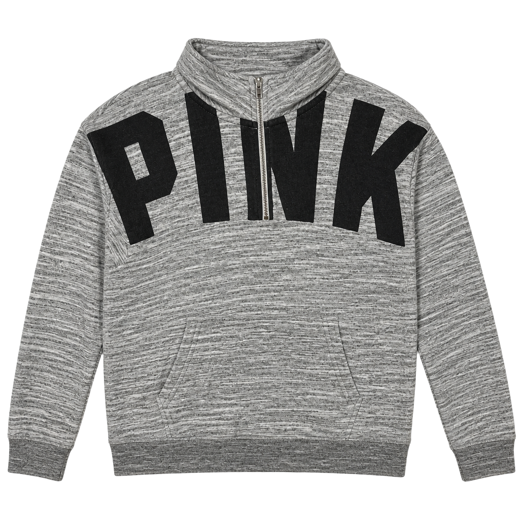 Victoria's Secret PINK Gray Heathered Quarter-Zip Pullover Sweatshirt Size M 1