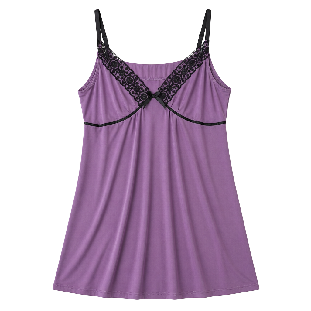 Ambrielle Purple V-Neck Lace Trim Chemise Nightgown 1