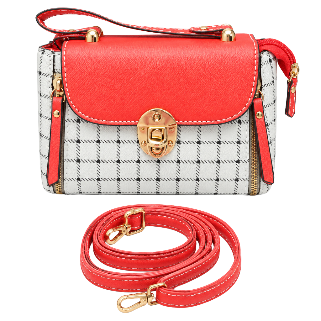 Red & White Plaid Crossbody Bag with Gold Hardware 1