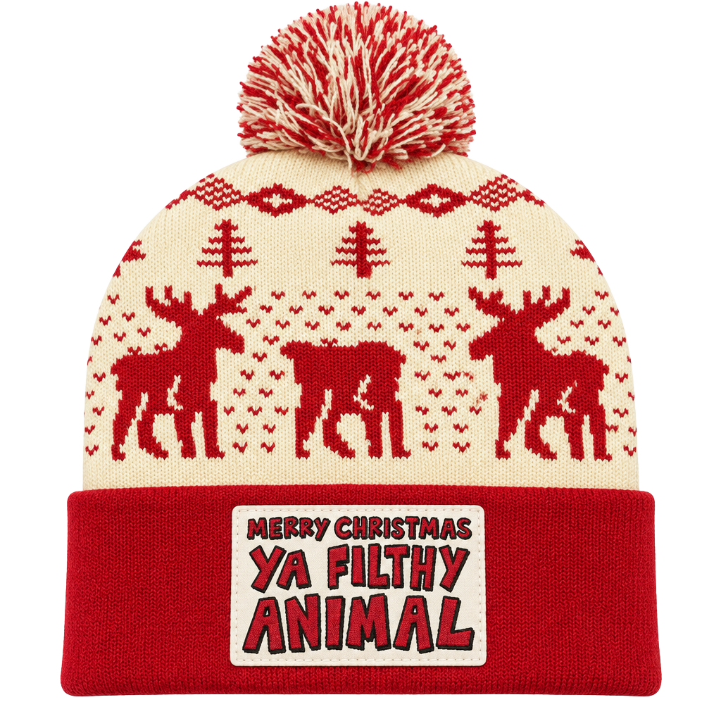 Home Alone Christmas Beanie Hat Ya Filthy Animal Reindeer Pom 1