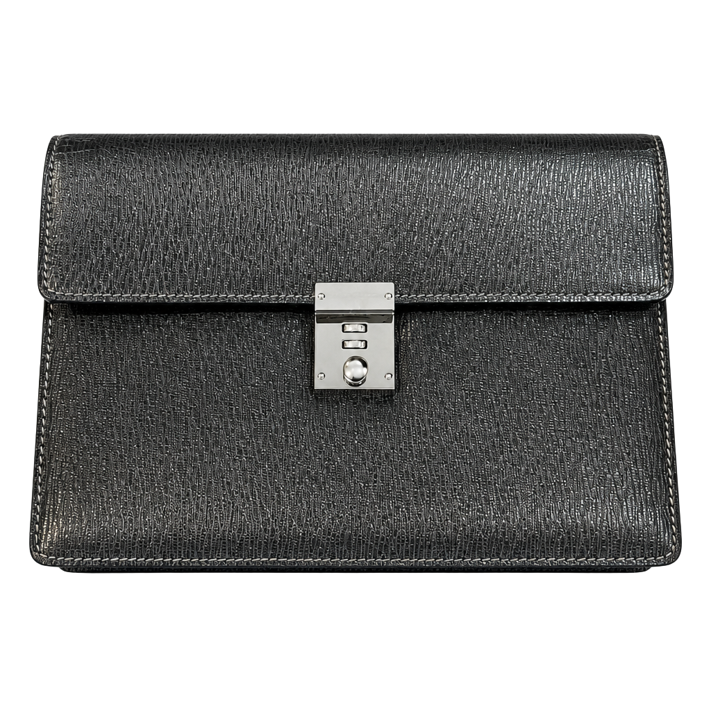 Salvatore Ferragamo Black Leather Lock Clutch Bag 1