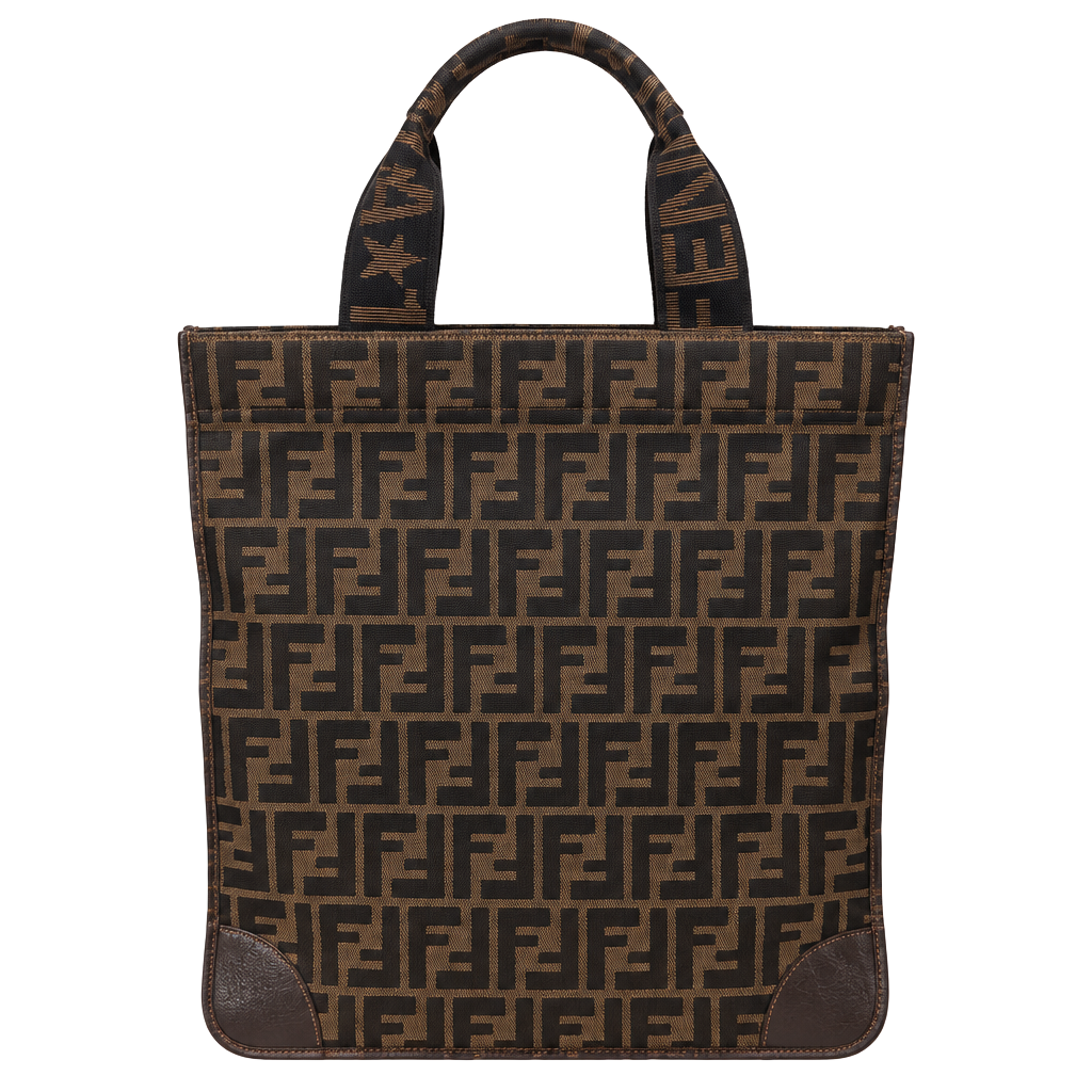 Fendi Zucchino FF Logo Brown Canvas Tote Bag 1