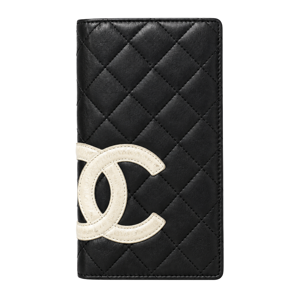 Chanel Cambon Line Quilted Black And White Leather Long Wallet 1