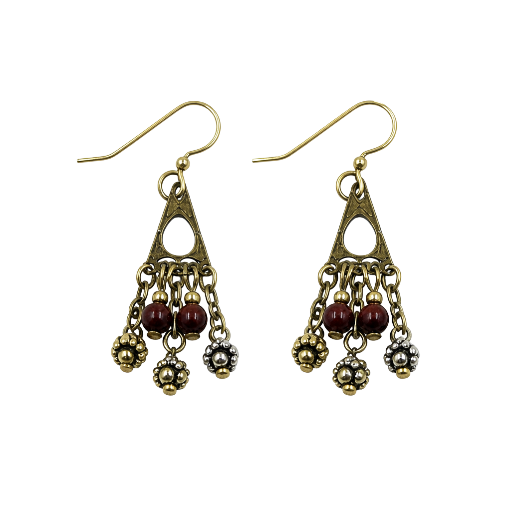 Vintage Style Filigree Chandelier Dangle Earrings with Brown Beaded Accents 1