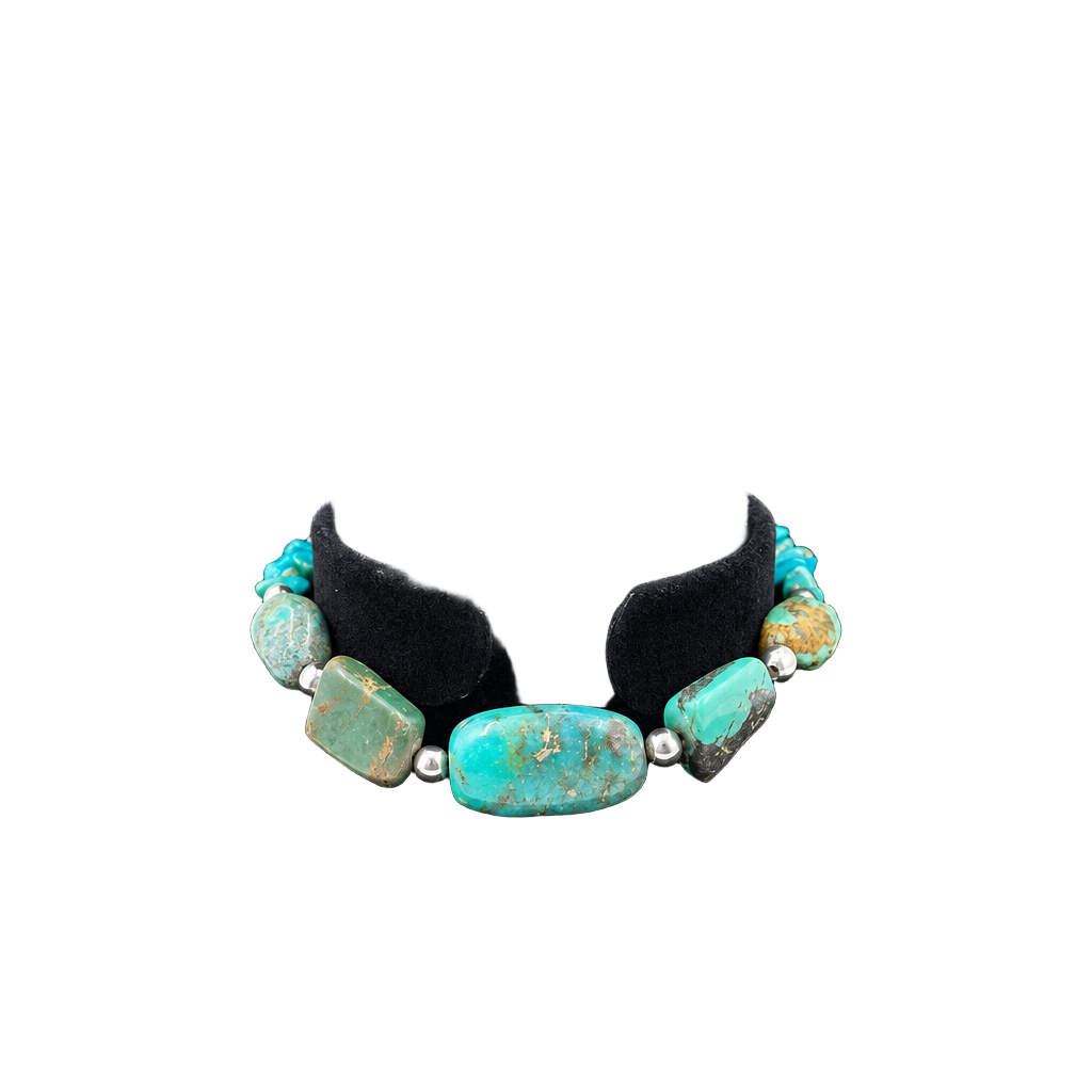 Turquoise Nugget and Chip Bead Bracelet with 925 Sterling Silver Clasp 1
