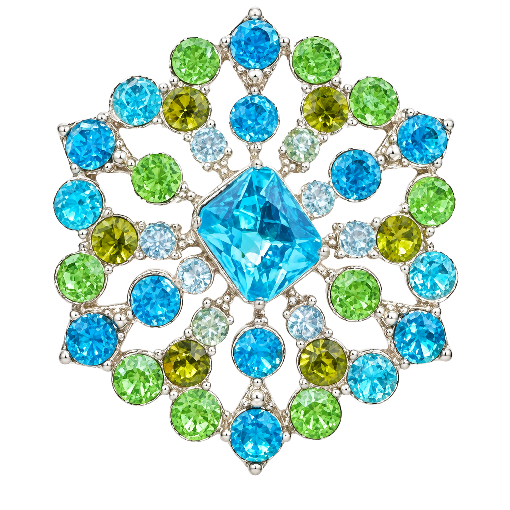 Liz Claiborne Gold Tone Blue Green Rhinestone Brooch 1
