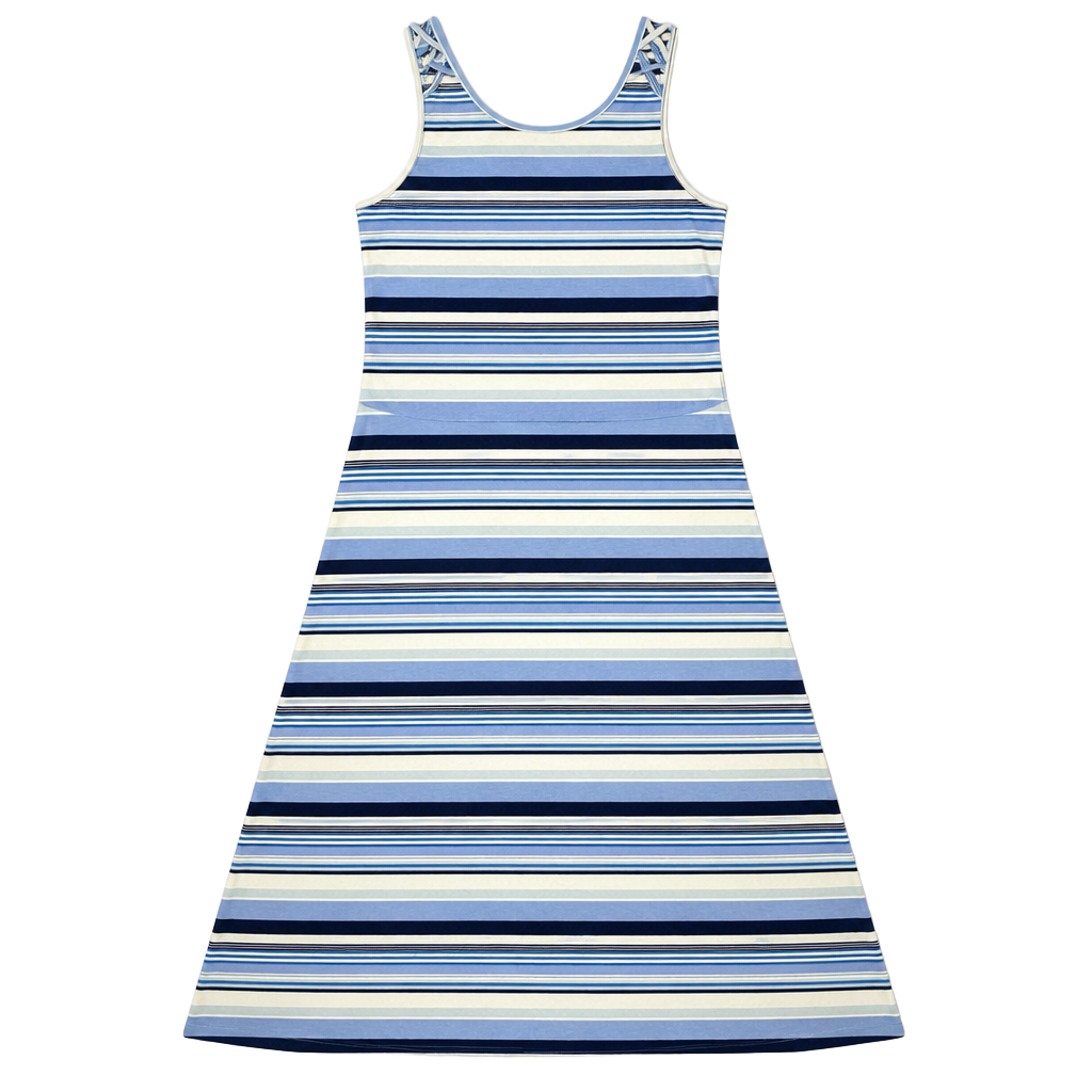 PLACE Girls Blue Striped Sleeveless Maxi Dress 1