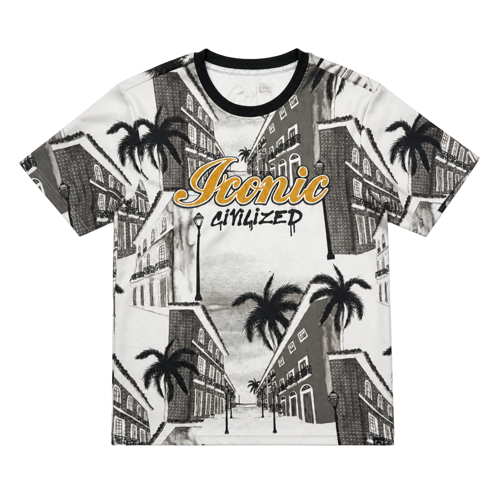 Civilized 'Iconic' Graphic Print T-Shirt with Palm Tree and Cityscape Motif 1