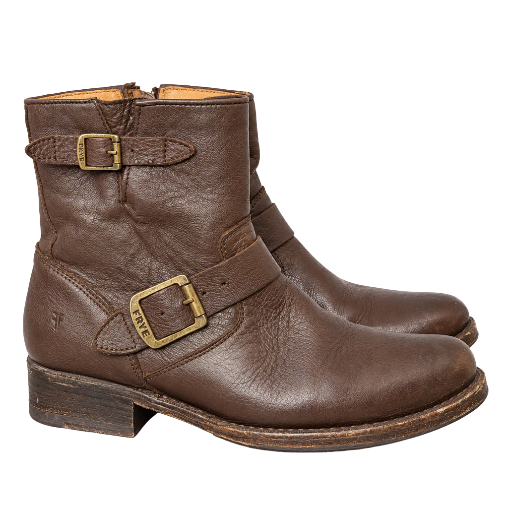 FRYE Brown Leather Veronica Short Boots 1