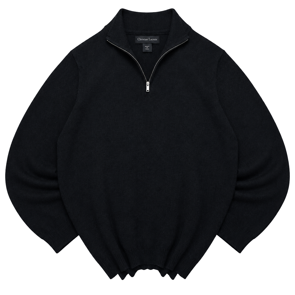 Christian Lacroix Men's XL Merino Wool Black Quarter Zip Sweater Luxury 1