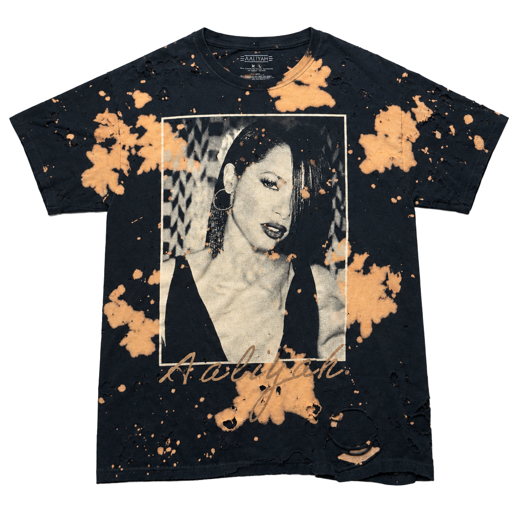 Aaliyah Trashed Bleach Splattered Distressed Graphic T Shirt Size Medium 1