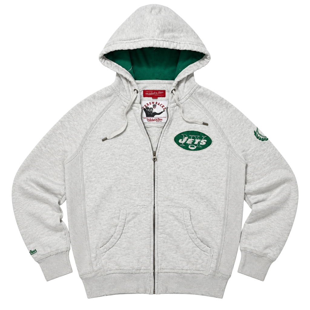 Vintage Mitchell & Ness New York Jets Throwbacks Distressed Zip Hoodie XL 1