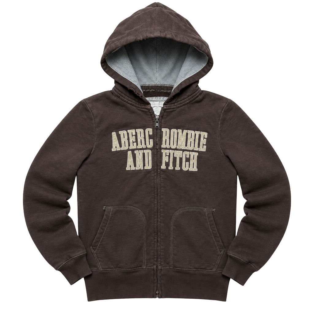 Vintage Abercrombie & Fitch Y2K Brown Distressed Zip Up Hoodie Women’s M 1
