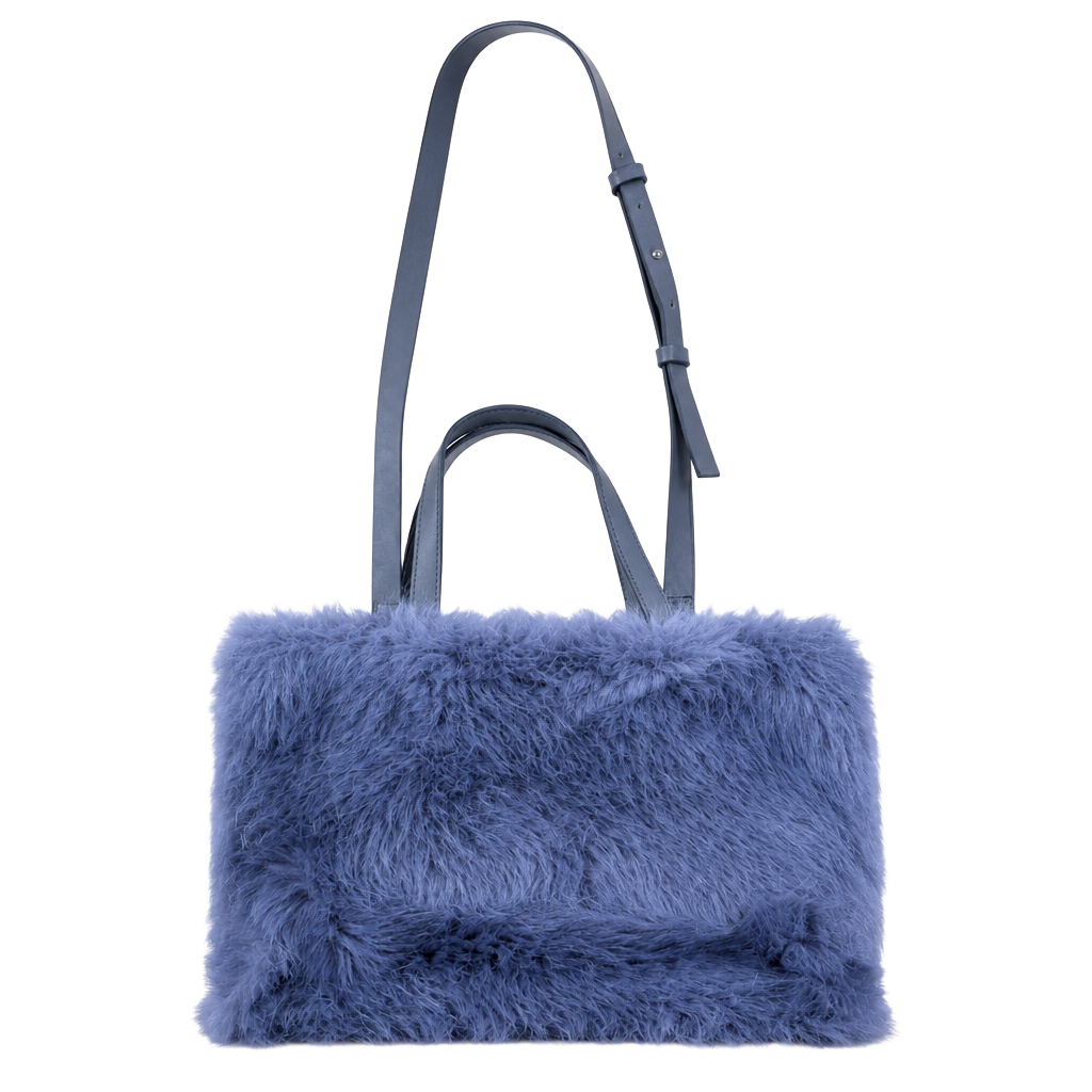 French Connection Purple Faux Fur Tote Bag with Crossbody Strap 1