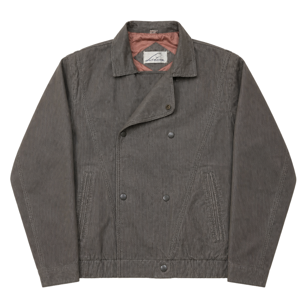 Vintage Liaison Pinstripe Double Breasted Bomber Jacket, Grey, Small 1