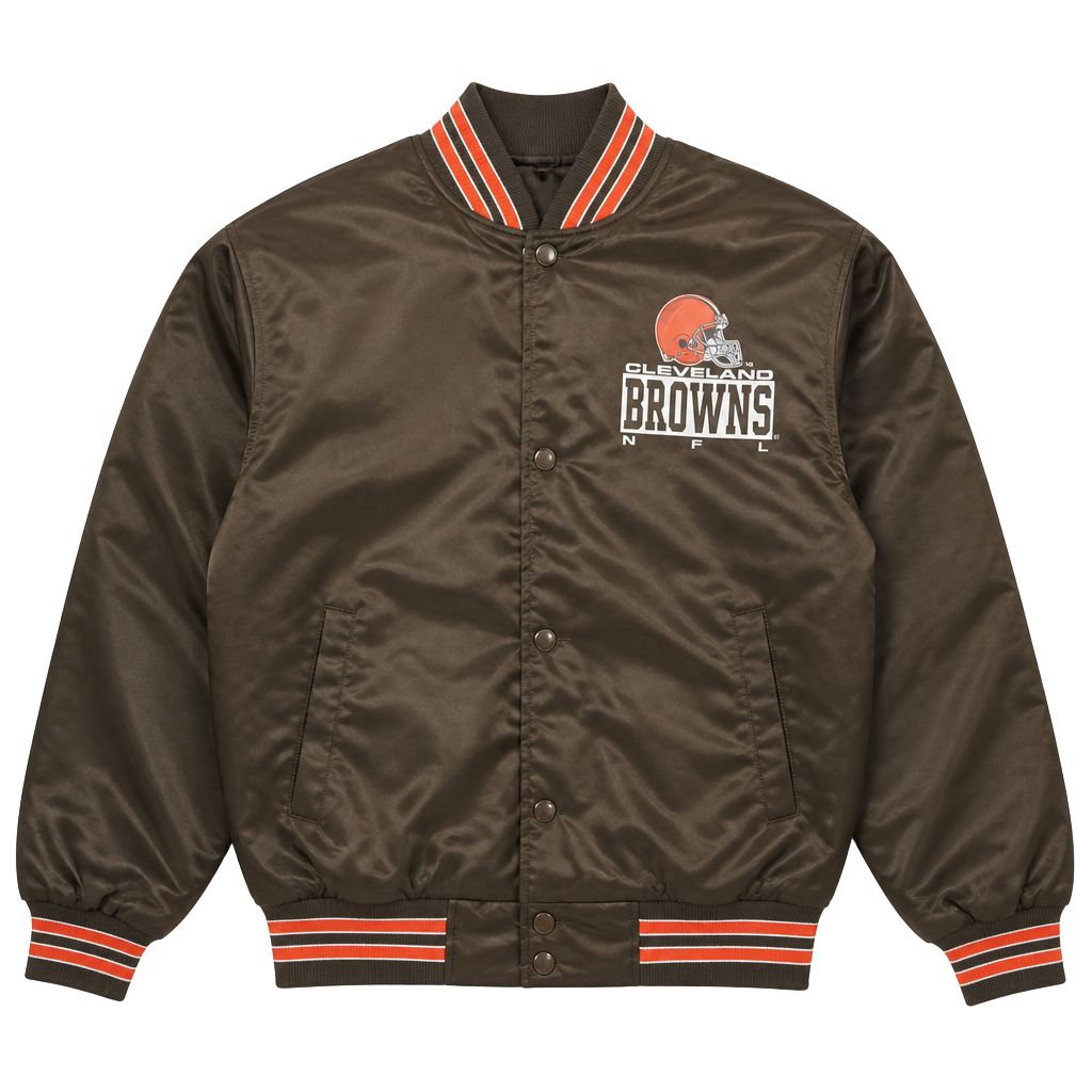 Vintage 90s Cleveland Browns Locker Line Satin Bomber Jacket Size M 1