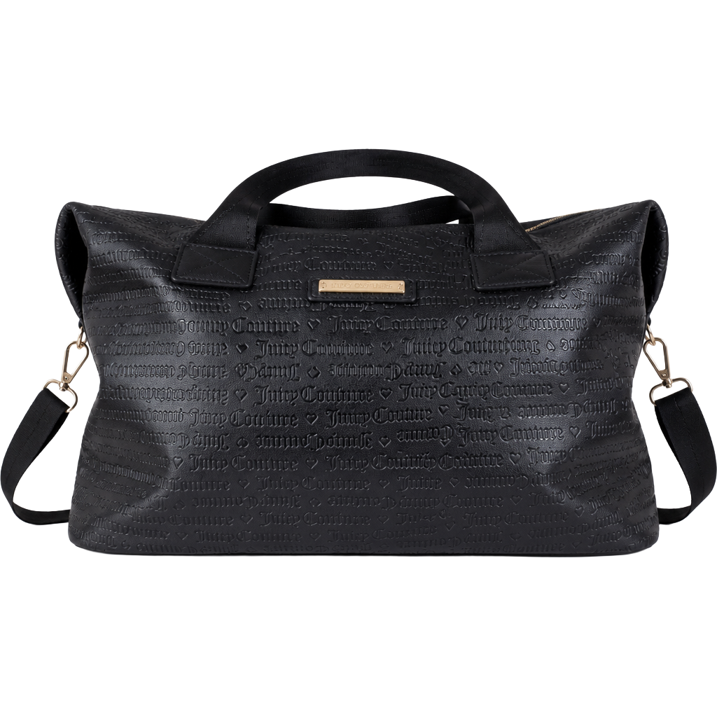 Juicy Couture Gothic Monogram Embossed Black Duffle Weekender Bag with Pouch 1