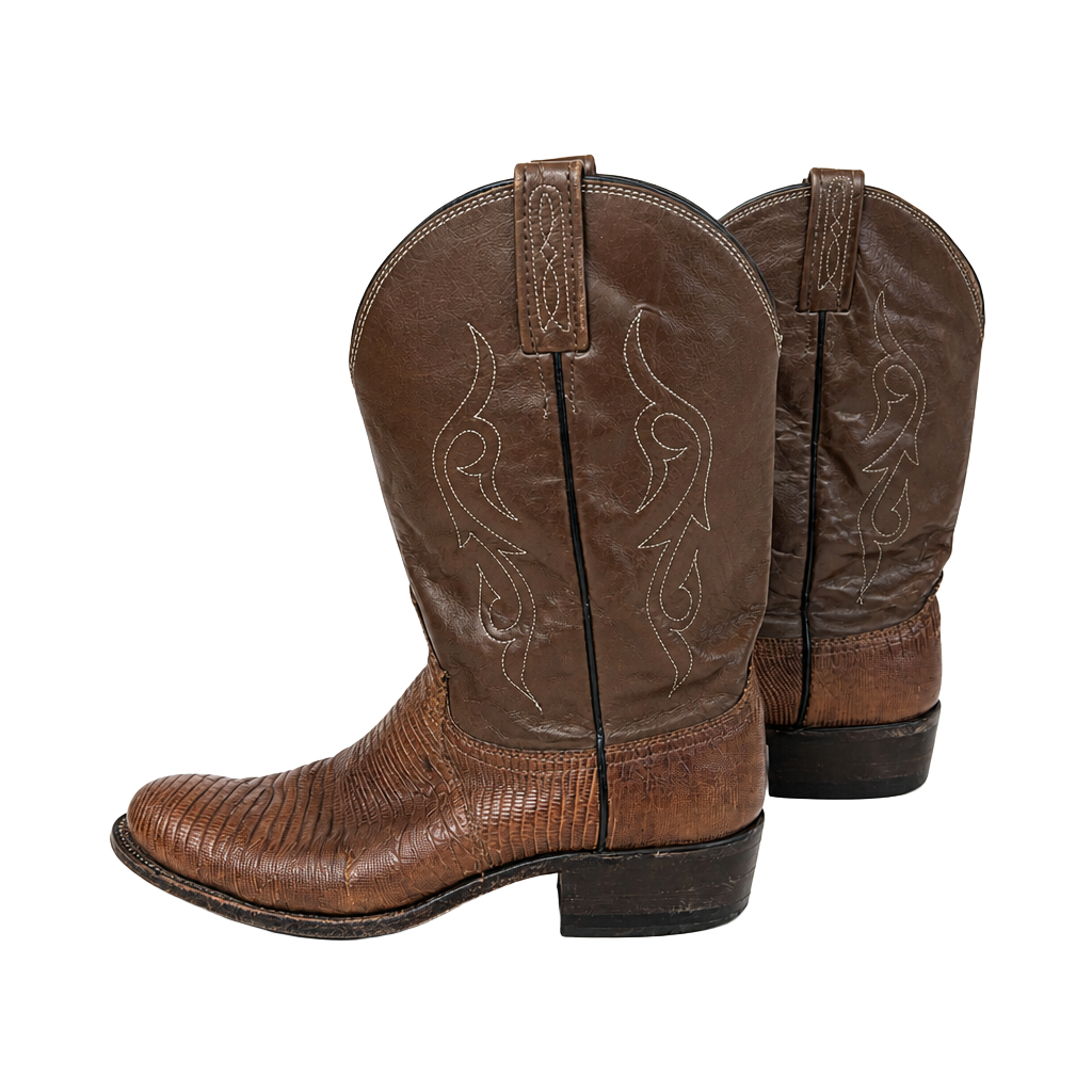 Justin Vintage Brown Teju Lizard Cowboy Boots, Men's 9.5 D — Made in USA 1