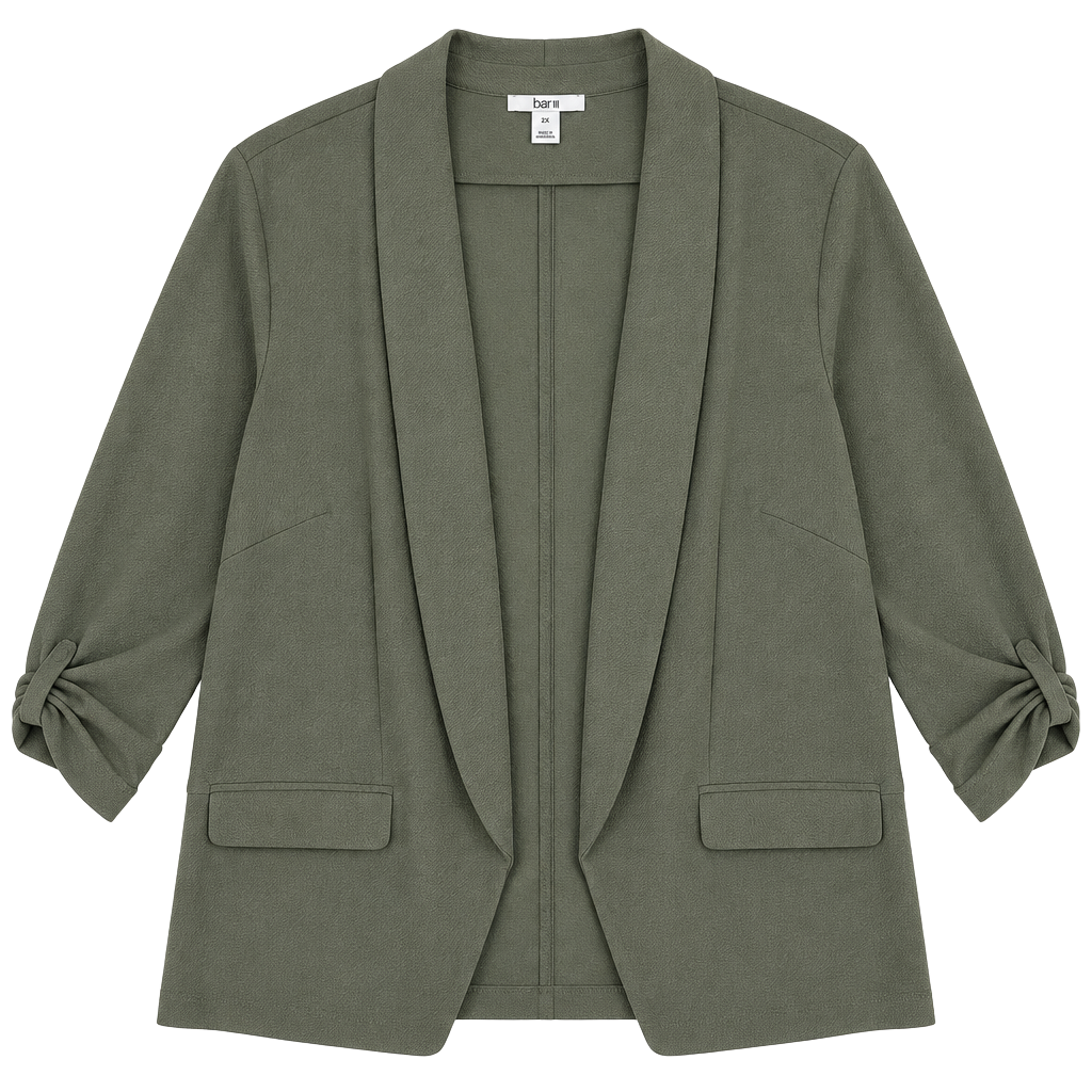 Bar III Essentials Blazer Jacket Size 2X Dusty Olive Open Front 1