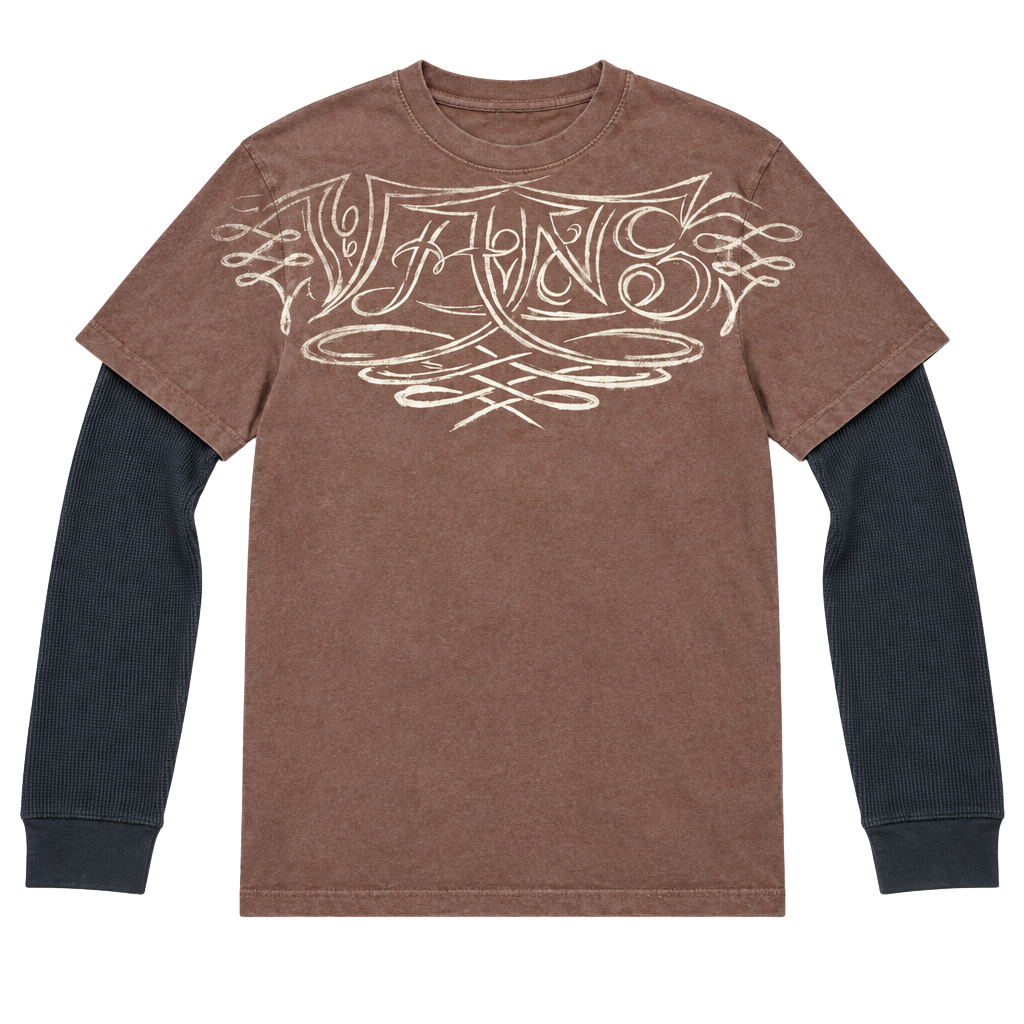 Vans Double Layer Long Sleeve T-Shirt Brown Graffiti Black Graphic Size L 1
