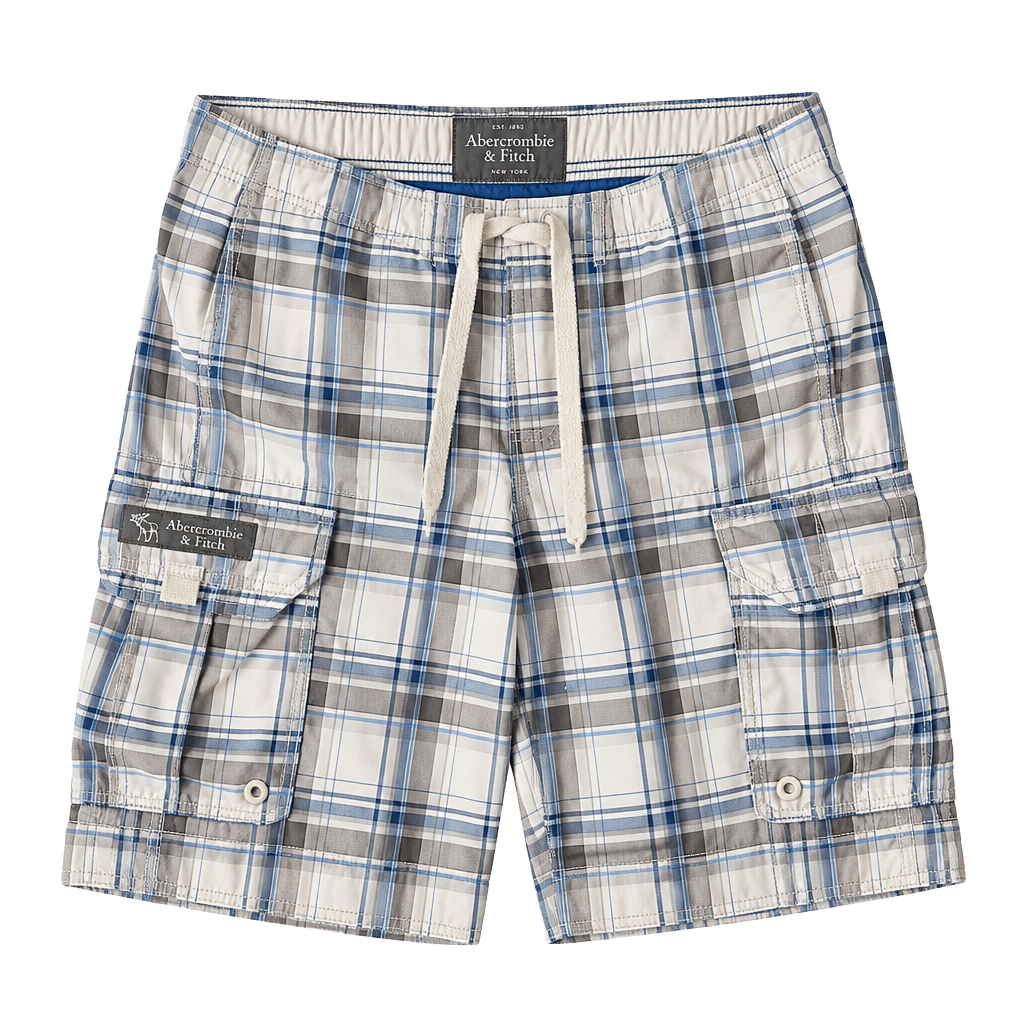 Abercrombie & Fitch Plaid Cargo Swim Trunks Size M Blue White 1
