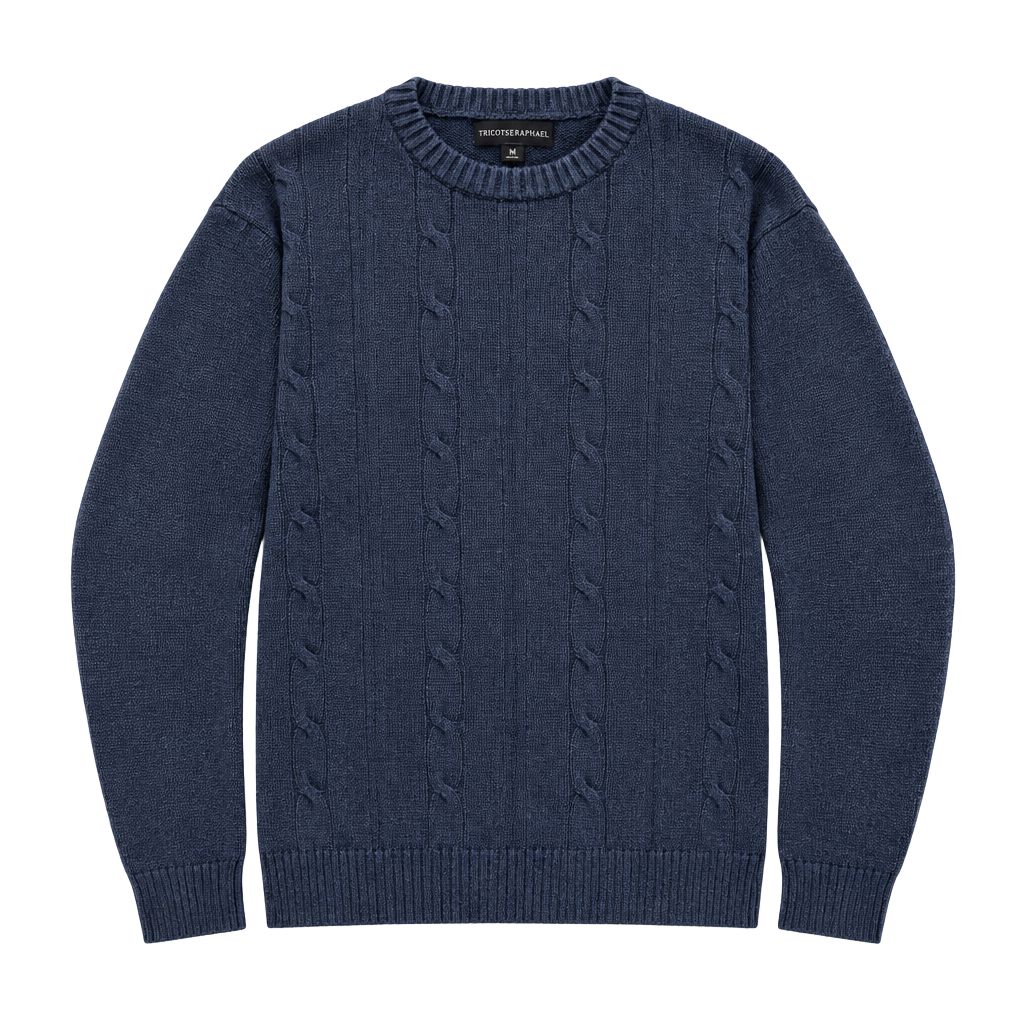 Tricots St Raphael Cable Knit Sweater Size M Blue Crewneck 1