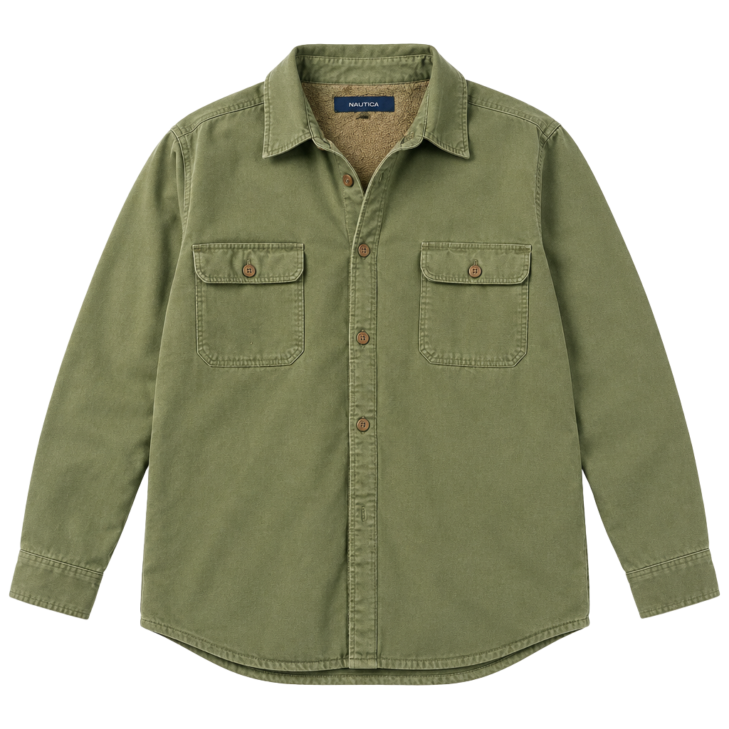 Vintage Puritan Men's XL Fleece Lined Shirt Jacket Olive Green Heavy Cotton 1