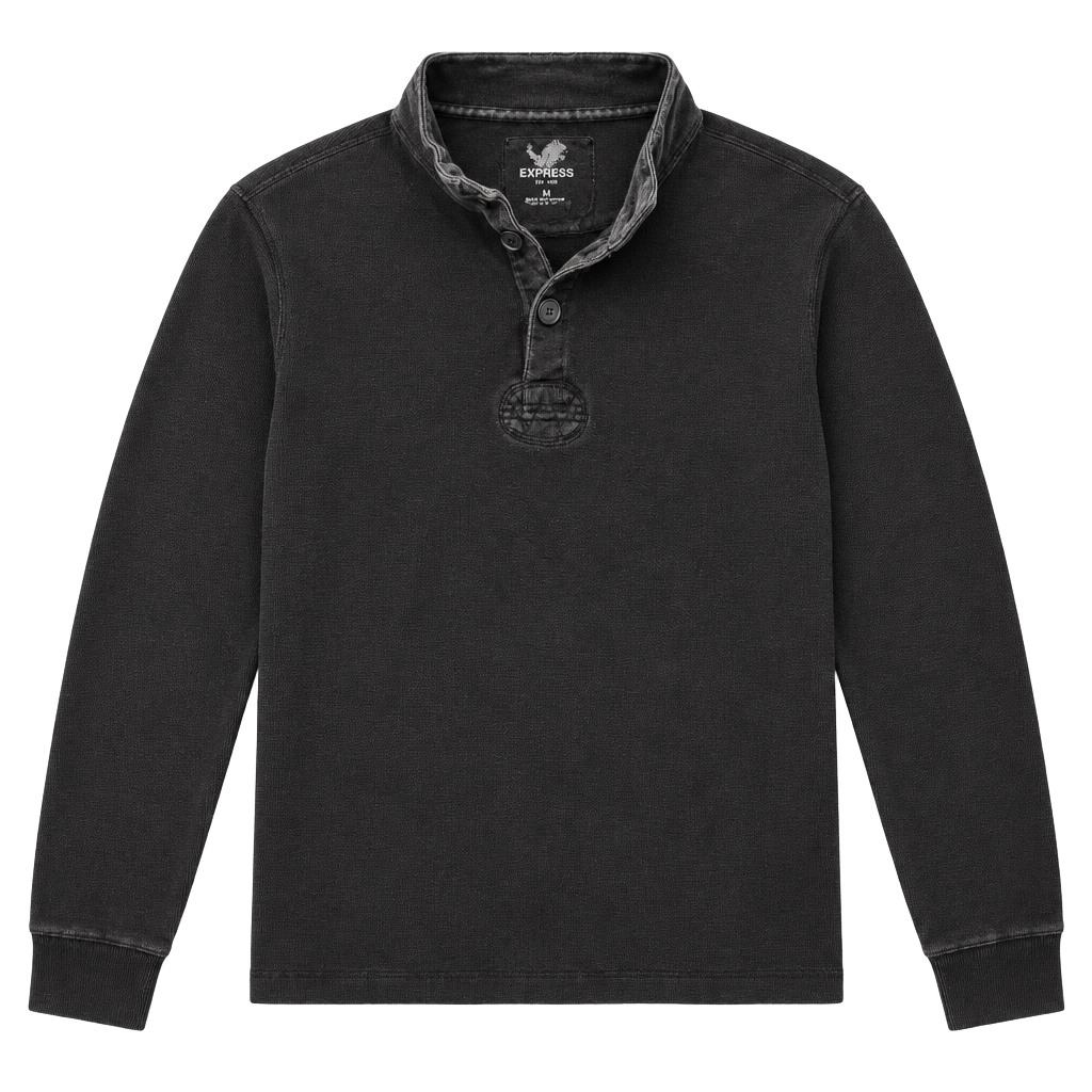 Express Henley Mock Neck Sweater Size M Black Long Sleeve Pullover 1