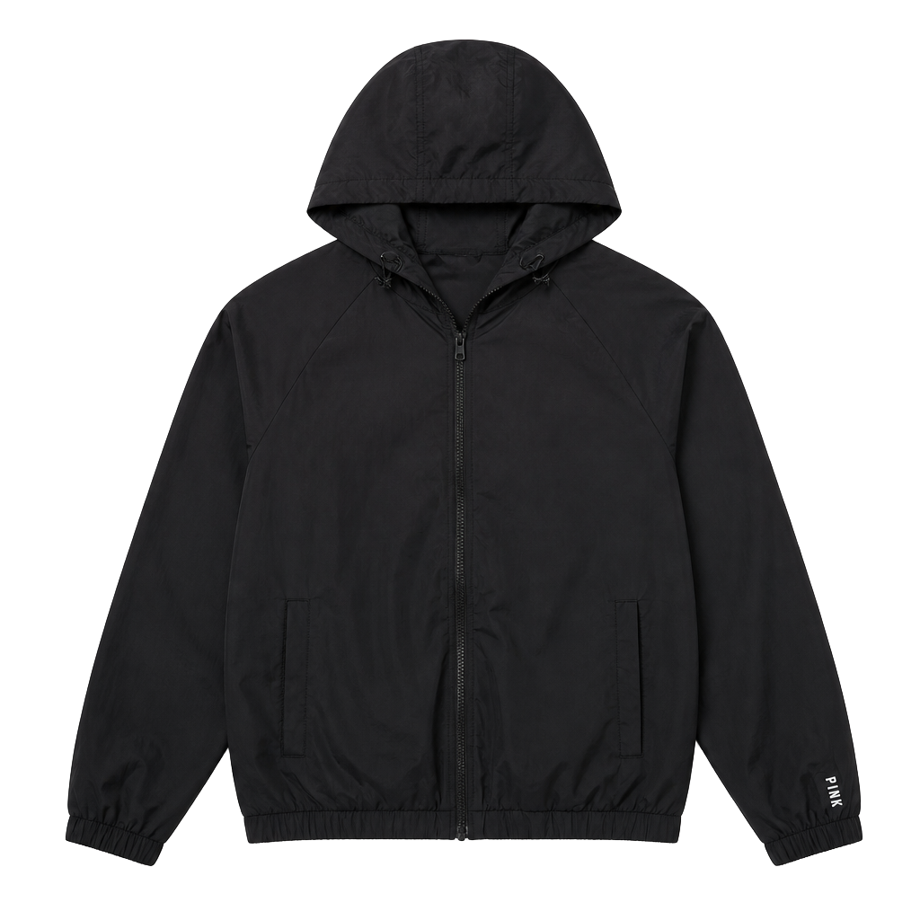 PINK Victoria's Secret Black Hooded Full-Zip Windbreaker Jacket 1