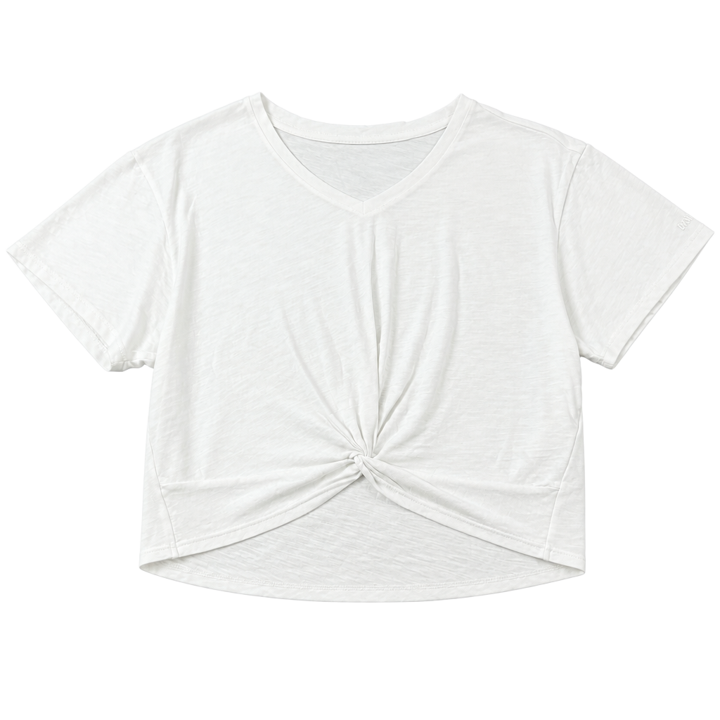 DKNY JEANS White Short Sleeve Twist Front V-Neck Crop Top 1