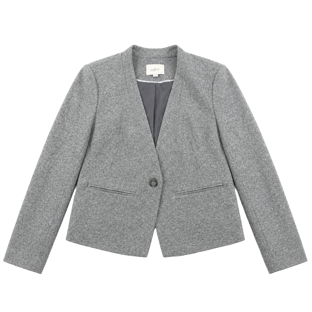 NWT LOFT Petite Grey Textured Open Front Single Button Blazer Jacket Size 12P 1
