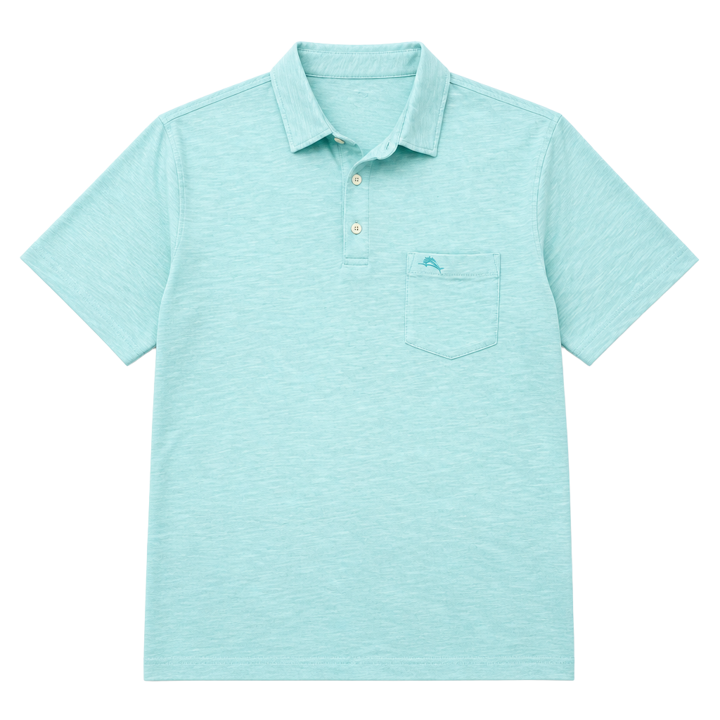 Tommy Bahama RELAX Men's 100% Pima Cotton Short Sleeve Pocket Polo Shirt Light Teal Large 1