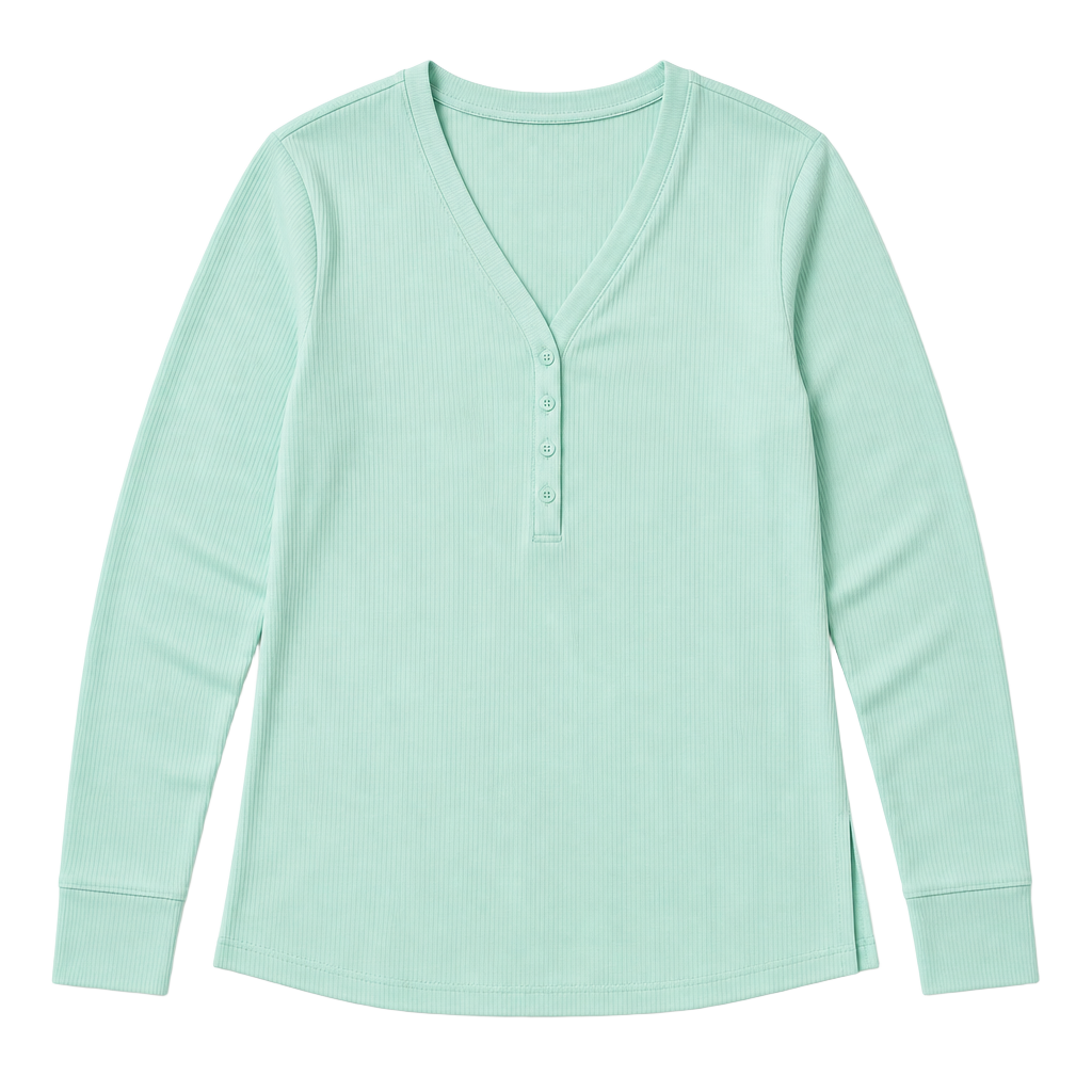 Athleta Uptempo Ribbed Long Sleeve Henley Top in Mint Green Size XL 1