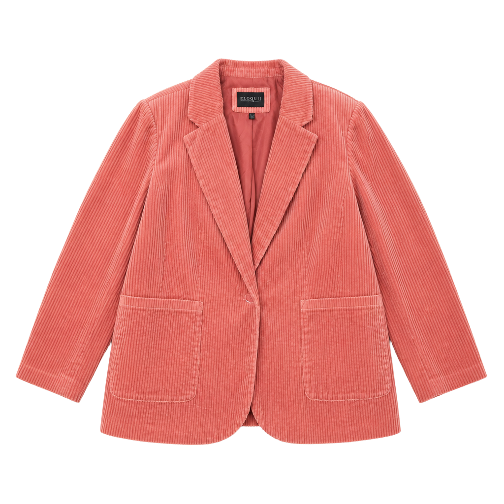 ELOQUII Women's Size 22 Coral Pink Wide Wale Corduroy Blazer Jacket 1