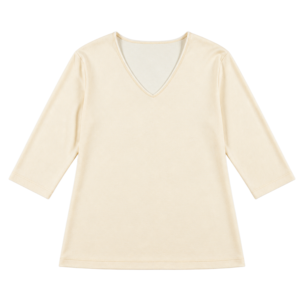 Nordstrom Women's L Pale Yellow V-Neck 3/4 Sleeve Ribbed Knit Top Cotton Rayon 1