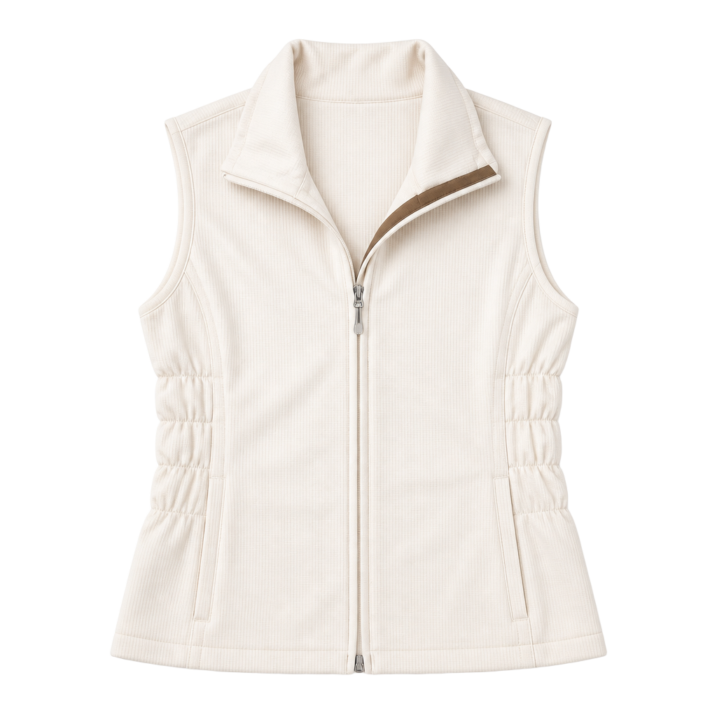 Fjäll Women's Off-White Softshell Fleece-Lined Vest with Ruched Side Panels 1