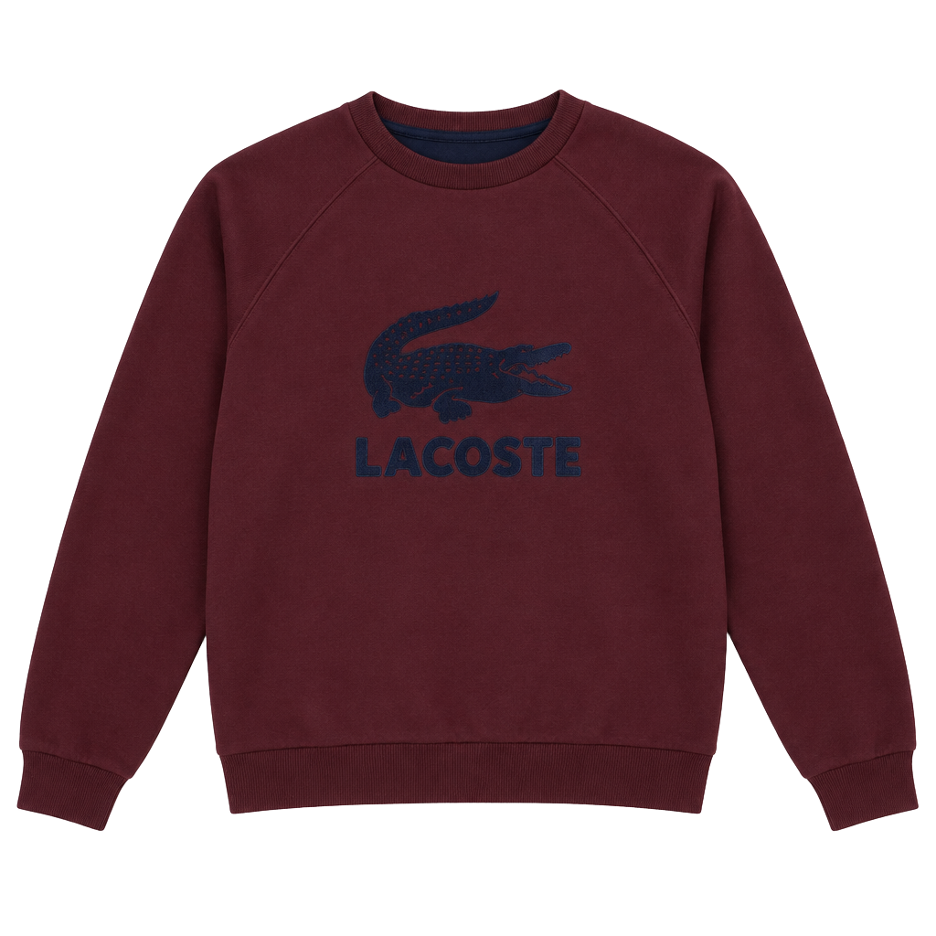Lacoste Sweatshirt Size 38 Burgundy Maroon Big Logo Crewneck Pullover 1