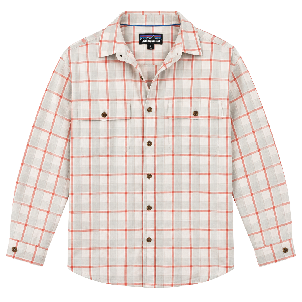 Patagonia Long-Sleeve Plaid Button-Up Shirt Size S White Orange 1